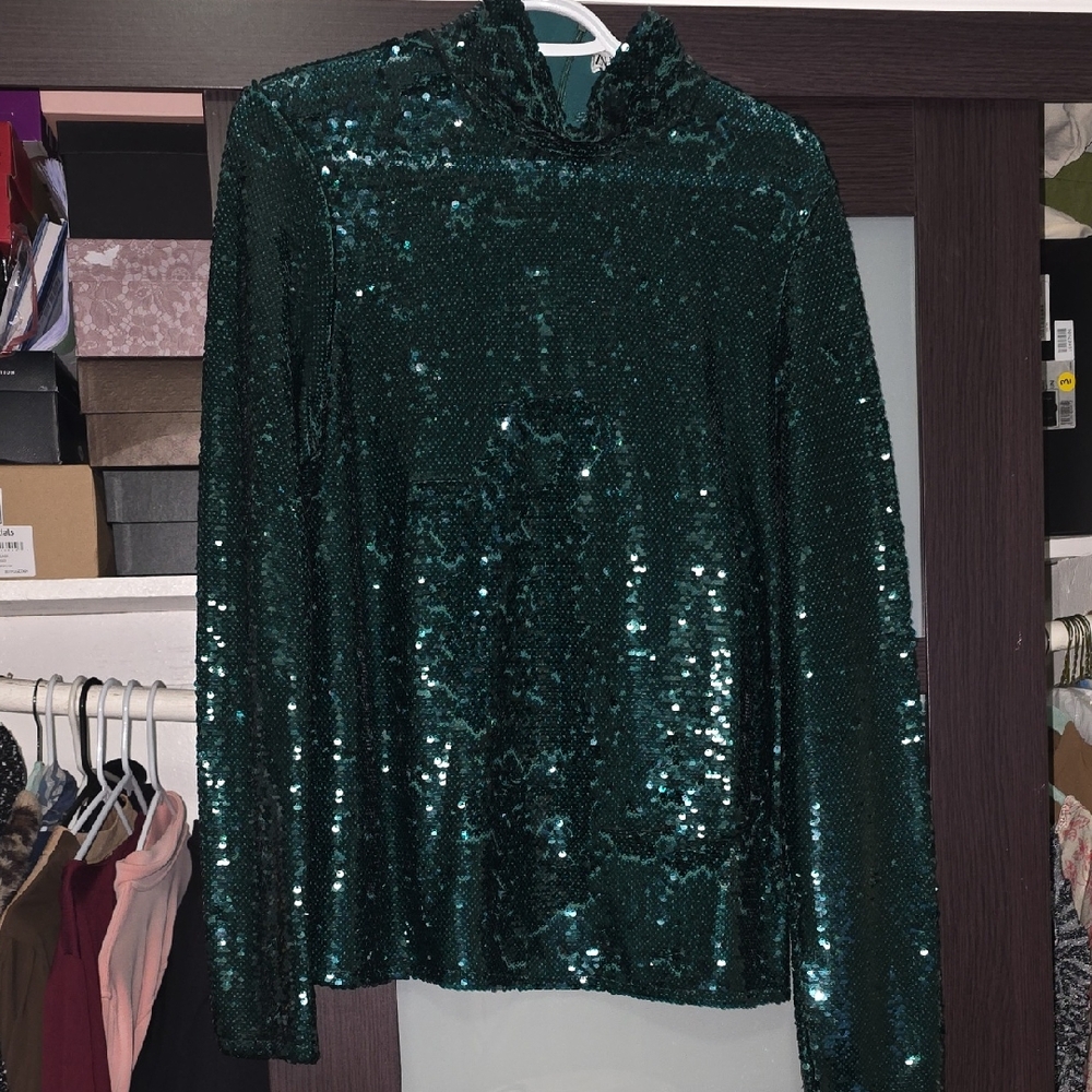 Zara Emerald Sequin Blouse